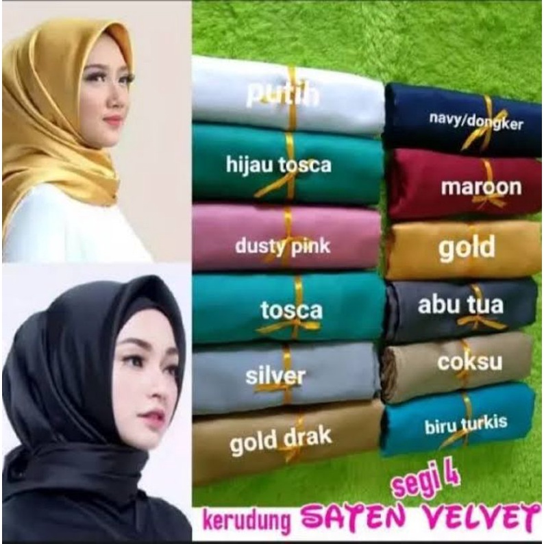 HIJAB SEGI EMPAT POLOS BAHAN SATIN VELVET / JILBAB PREMIUM