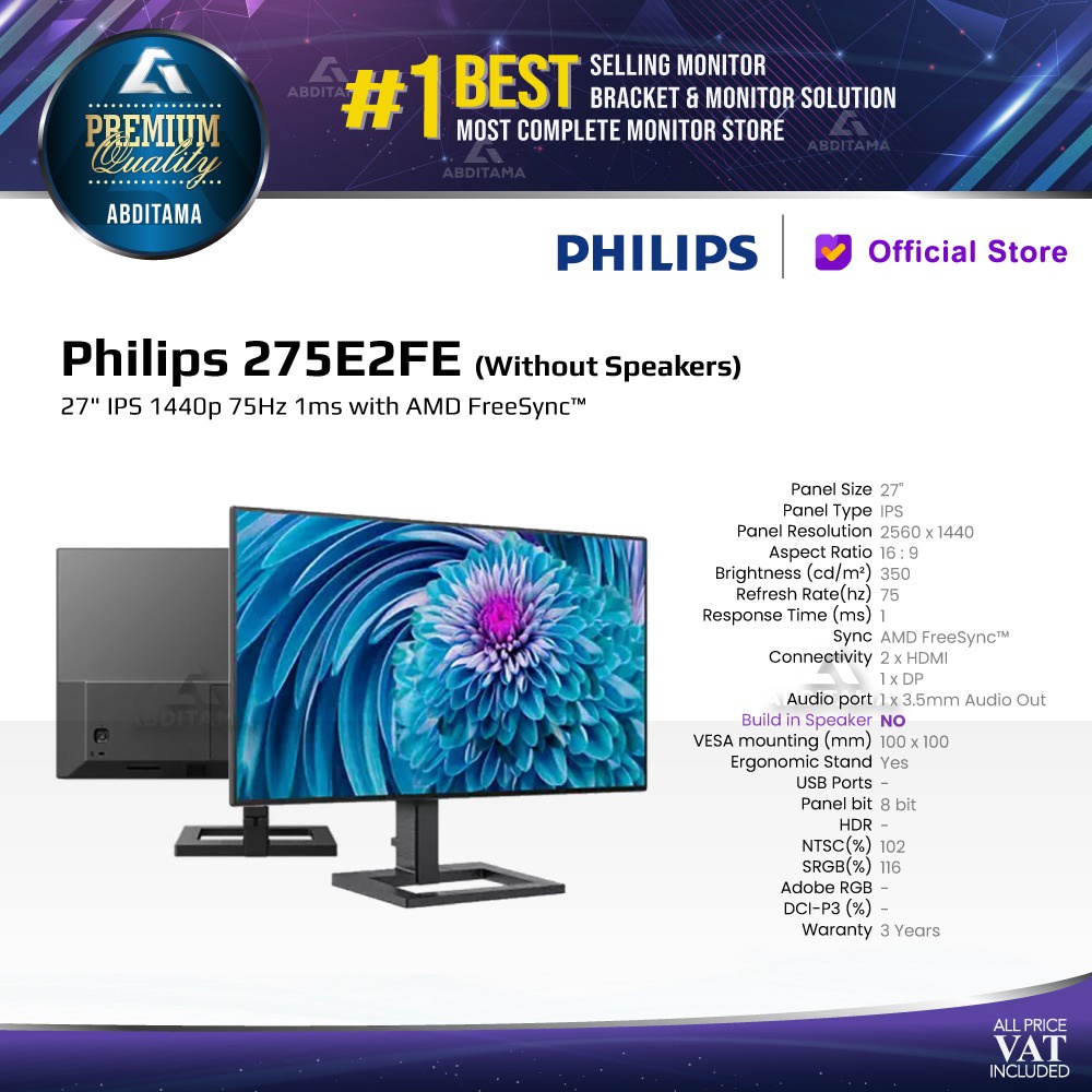 Monitor LED Philips 275E2 275E2FE 27" 1440p 75Hz HDMI DP