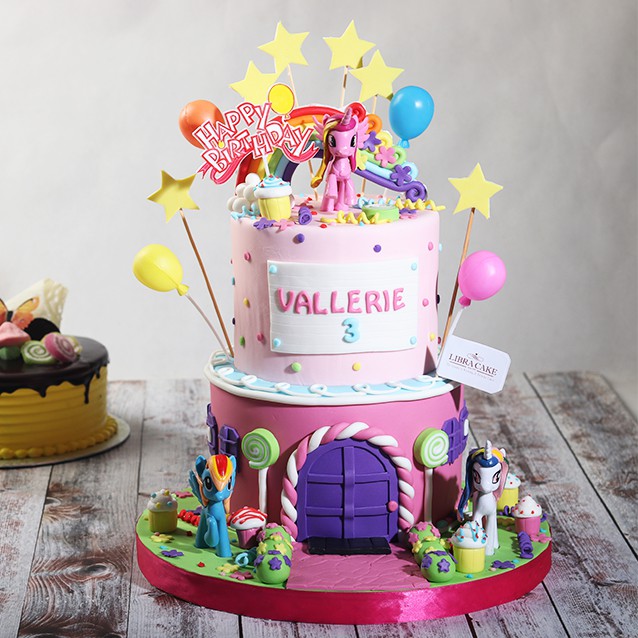 

Little Pony Fondant tema Candy / Kue Ulang Tahun diameter 24 + 16 cm