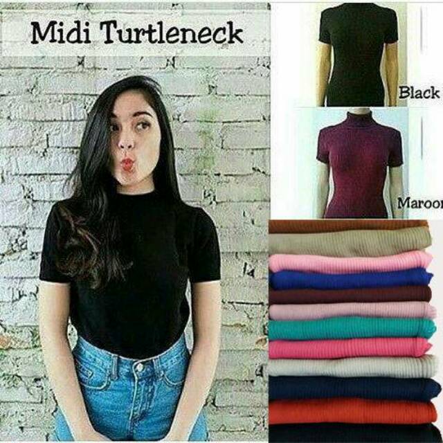 Midi Turtleneck Top Line Premium Turtle Neck Lengan Pendek Atasan Baju Rajut Wanita Murah Shopee Indonesia