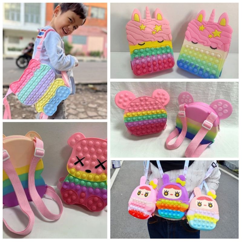 Tas ransel Pop it Hellokitty unicorn scoobydoo micky kelinci