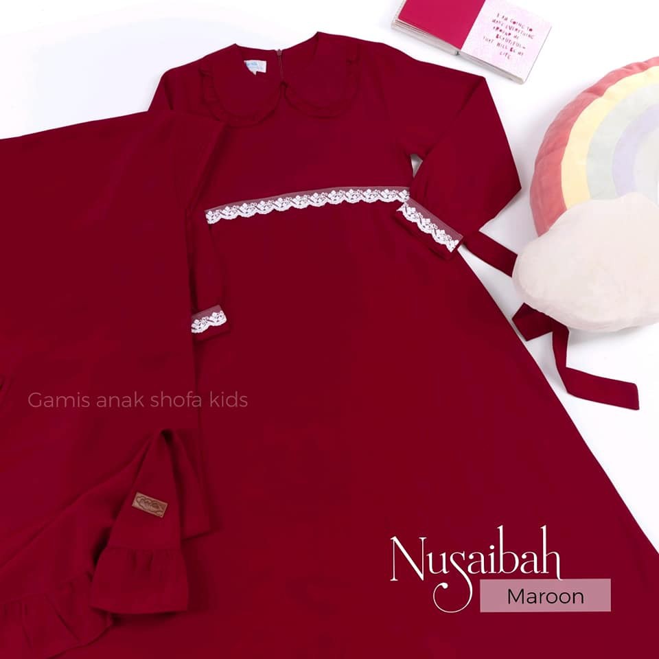 Set Gamis Jilbab Syari Anak Maroon Nusaibah Shofa Kids