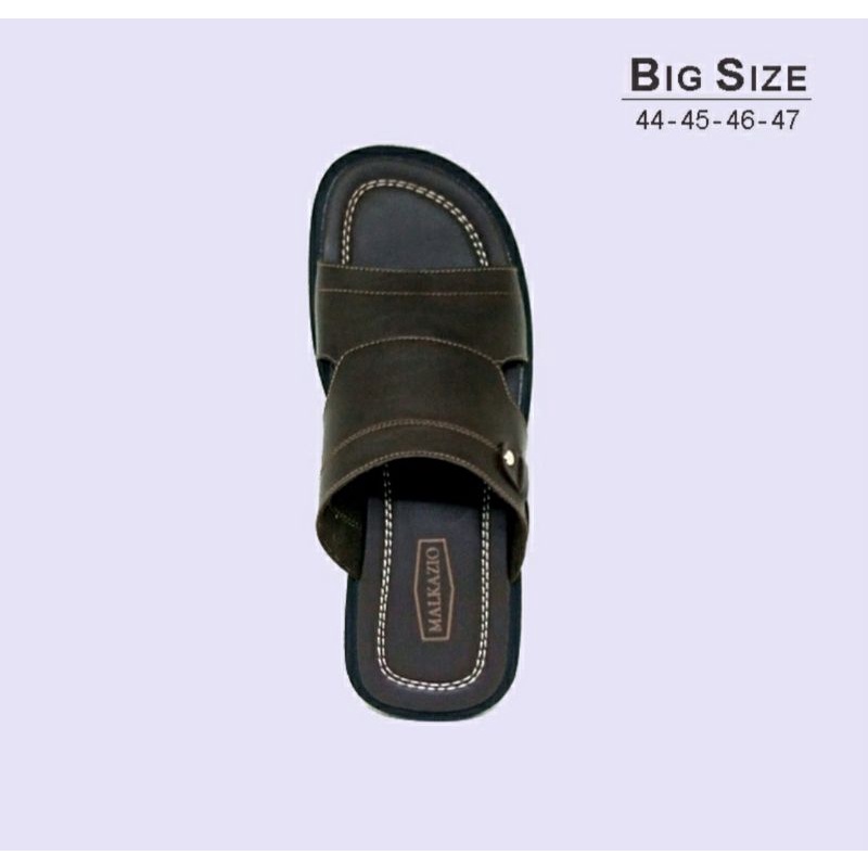 Best Seller / Sendal Slop Ukuran Luar Negri 44-47 Slop Slide Pria Bapak2 Simpel Empuk / Sandal Kulit JUMBO Jebrag Kaki Lebar Keren Brown, 44