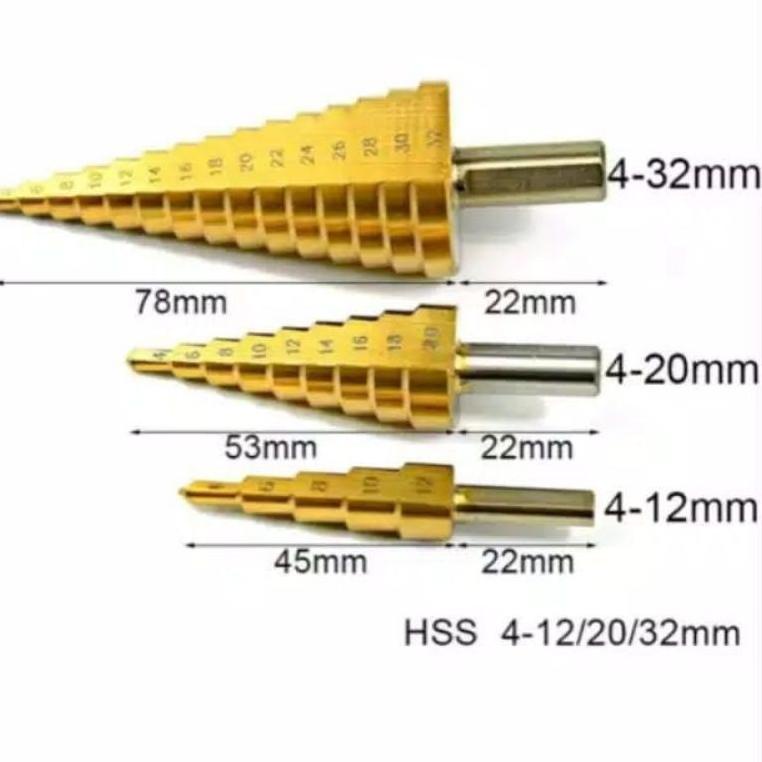 Wow Murah Meriah.. [ORIGINAL 100%] MATA BOR PAGODA 1 SET 3PCS SPIRAL HSS STEEL TITANIUM COATED 06