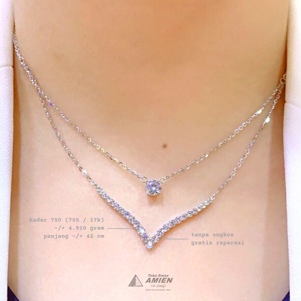 Toko Emas Amien Kalung Emas Putih Asli HWT Kadar 750 (75% / 17K) 4.910 Gram - Aurel Fuji Permata 2 L