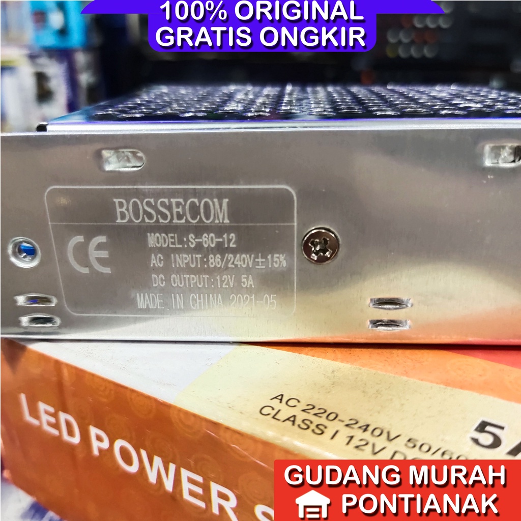 Adaptor 12V 5A power supply Bossecom cocok untuk LEd strip CCTV dan elektronik 12V lainnya