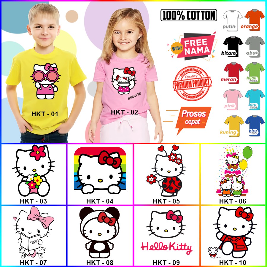 Baju Kaos ANAK DAN DEWASA HELLO KITTY COUPLE (FREE NAMA)