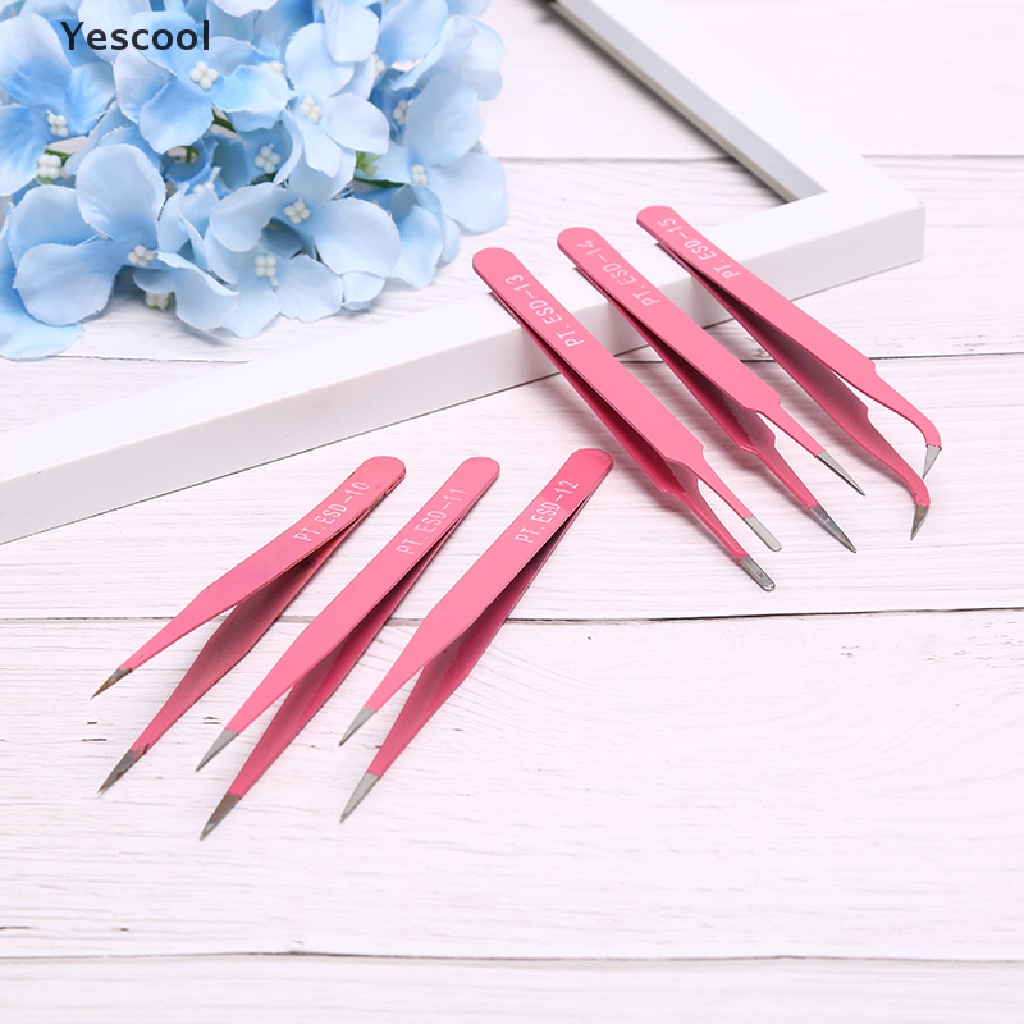 Yescool Professional pink Eyebrow Tweezers Hair Beauty Slanted Stainless Steel Tweezer .