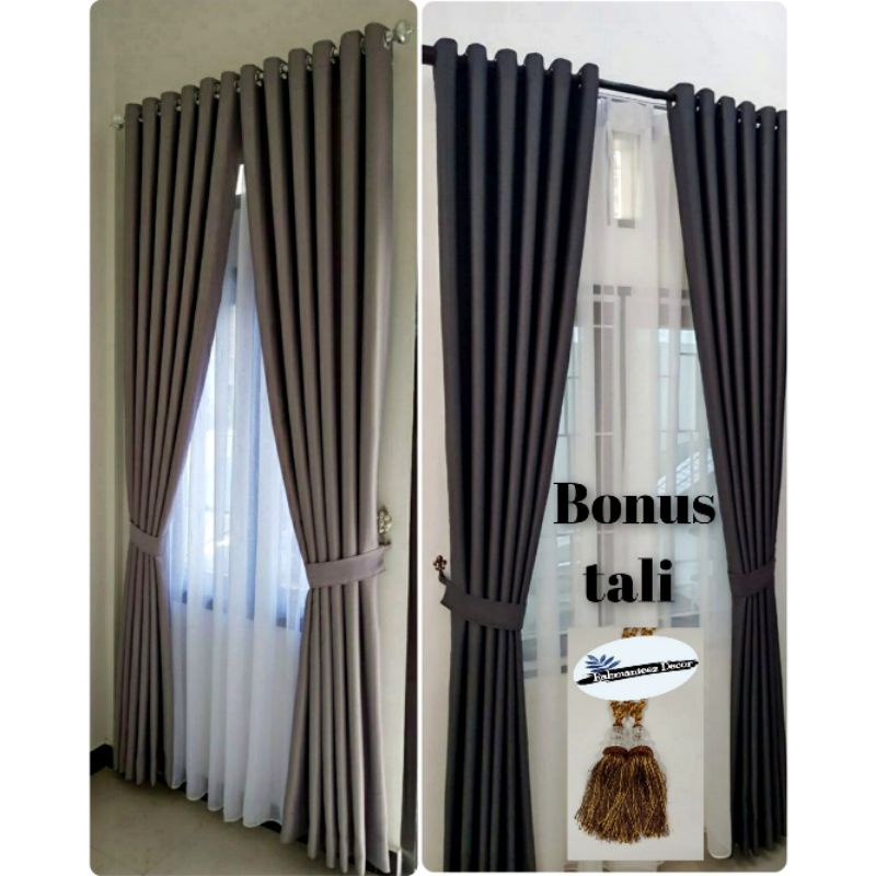 Gorden Jendela Pintu Kamar Polos Embos 100% Blackout Perde Tebal Kain Import Dan Glossy Model Semokring 12 Ring Bulat Minimalis