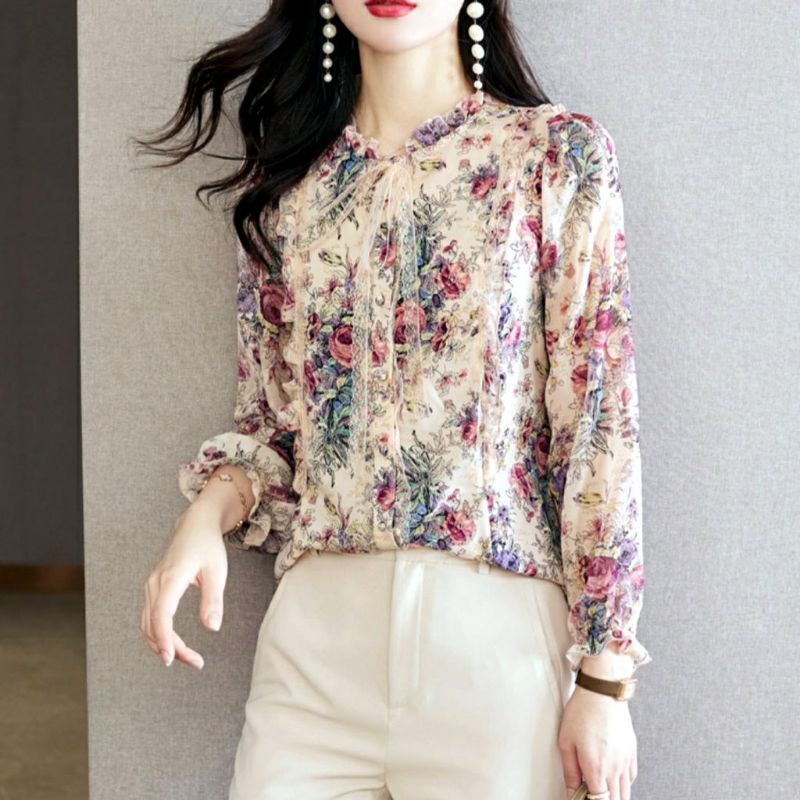 MDLV ~ 5295# Antonia Vintage Blouse Rose Korea Atasan Import