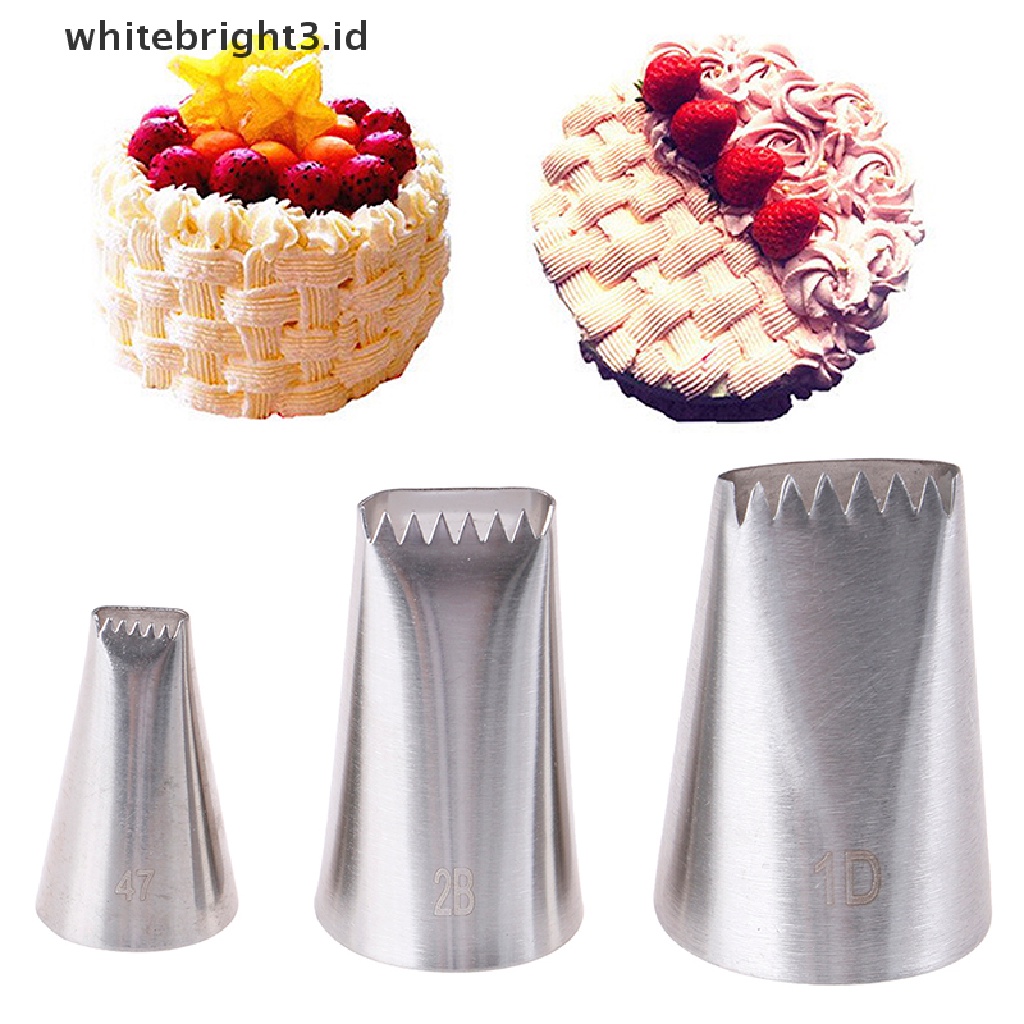 (whitebright3.id) 3pcs / Set Spuit Piping Stainless Steel Bentuk Keranjang Anyam Untuk Dekorasi Kue