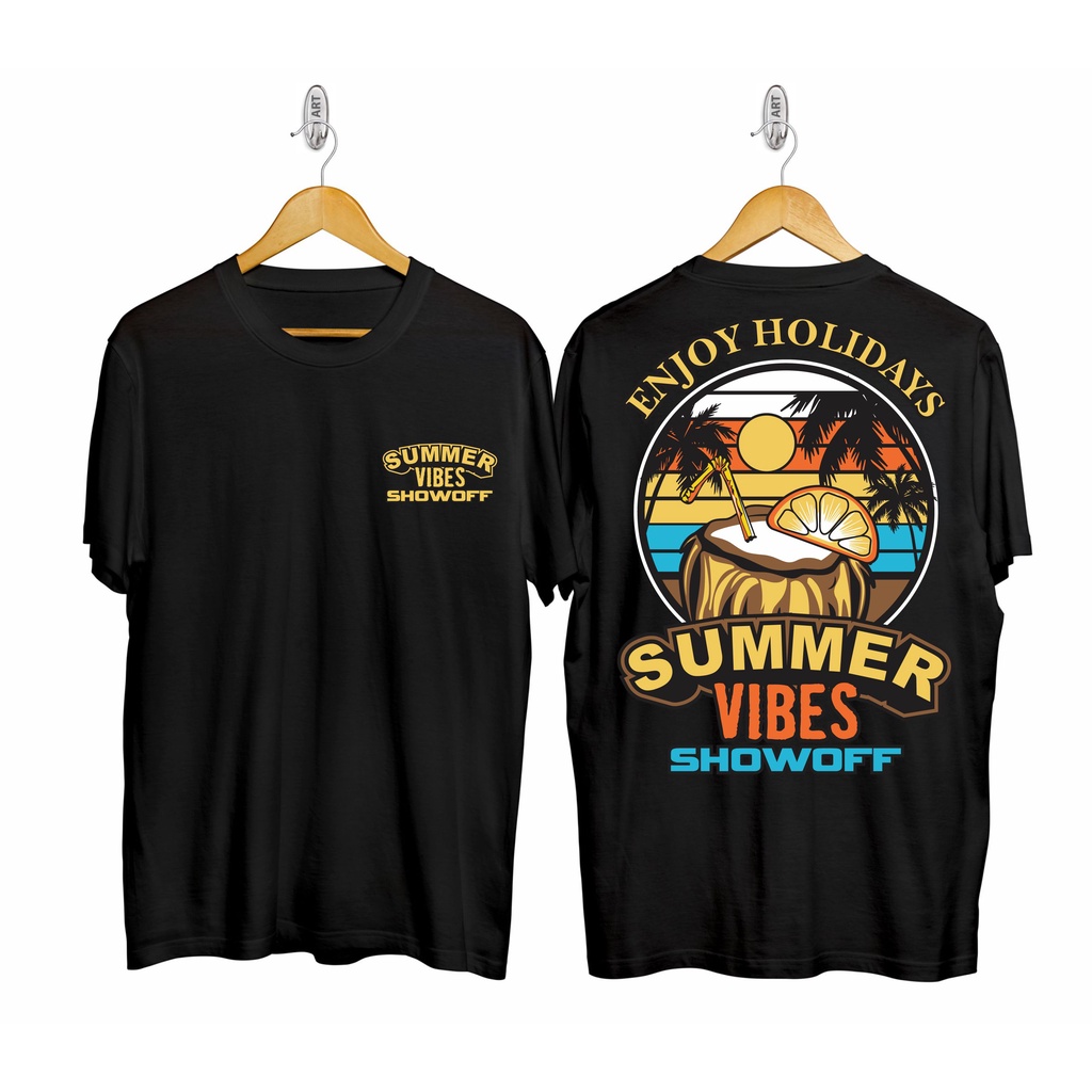 Kaos Distro Showoff Summer Vibes Enjoy Holiday Hitam Putih Terbaru Baju Kaos Distro Pria Maupun Wani