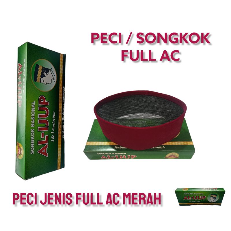 Peci songkok kopiah merah marun jenis ac dan full ac tinggi 9cm standart halusan merek al-ijup