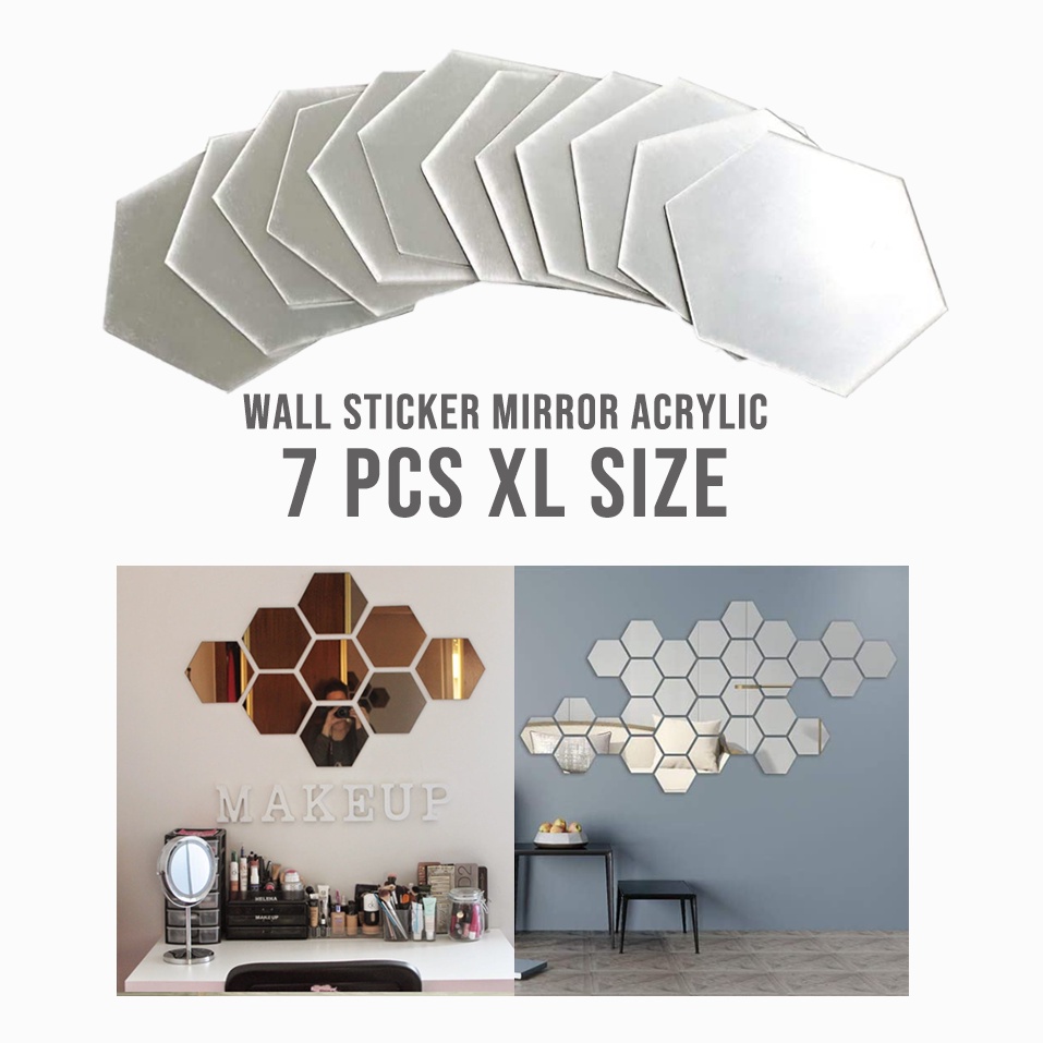 Dekorasi Dinding Stiker kaca Acrylic mirror Hexagonal ukuran XL 7pcs