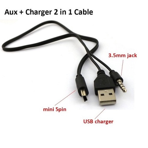 Kabel AUX 2 in 1 Jack 3.5mm Mini USB / Micro USB Charger Input USB Mp3 Audio Cable Speaker Portable 5 Pin 2 to 1