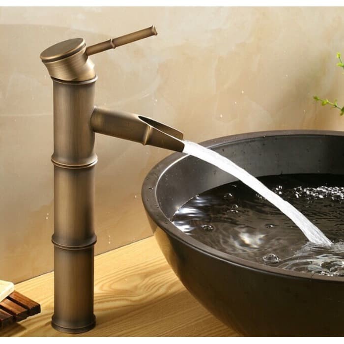 KRAN WASTAFEL KUNINGAN BAMBU BAMBOO KERAN ANTIK RETRO VINTAGE FAUCET