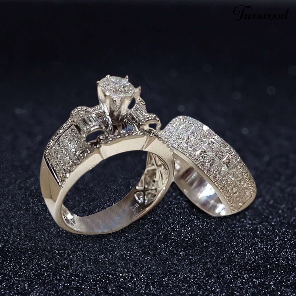 2pcs / Set Cincin Berlian Imitasi Bahan Alloy Untuk Pasangan