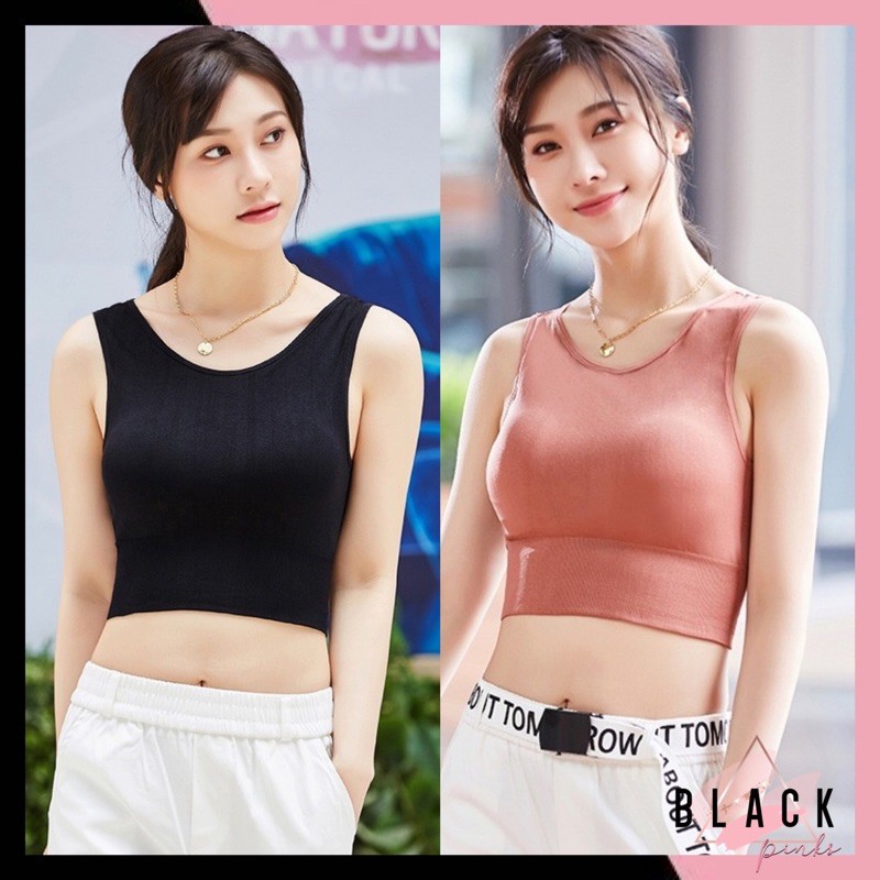 Blackpink Bra Sport Yoga Tank Top Atasan Wanita Tanktop Sportbra Dengan Tali Trap 1037