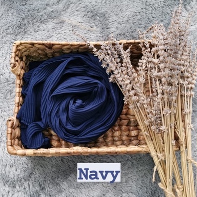 Pashmina Plisket Ceruty Baby Doll Pleated Shawl Full Lidi Hijab Ukuran 180 x 75 Jilbab Instant-HJ PLISKET NAVY