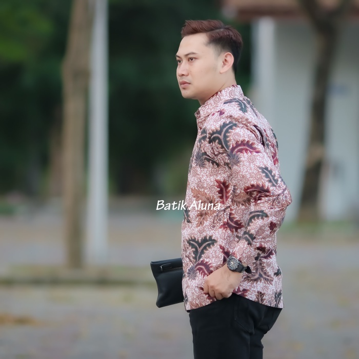Kemeja Pria Batik Alisan Lengan Panjang Premium Produksi Pabrik Batik Aluna  PCW 025