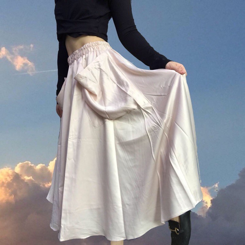 CREAM MIDI SKIRT | rok midi krem satin