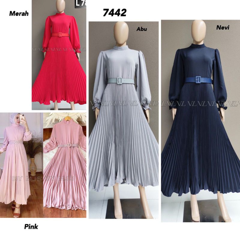 gamis katun prisket+belt 7442