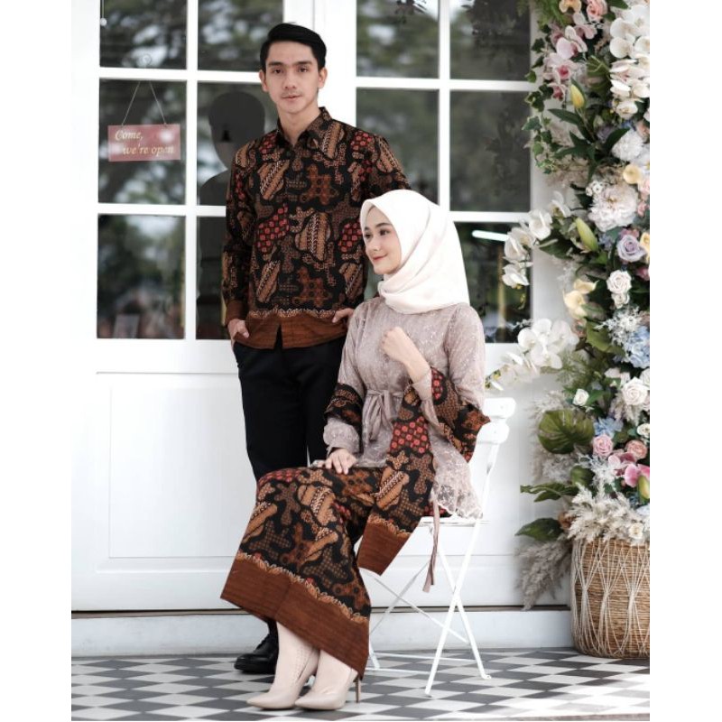 COD Batik Kebaya Couple Tunangan Couple ALISHA Tulle Mutiara / Kebaya Wisuda/ Kebaya Kondangan/ kebaya Engagement /Baju Couple murah