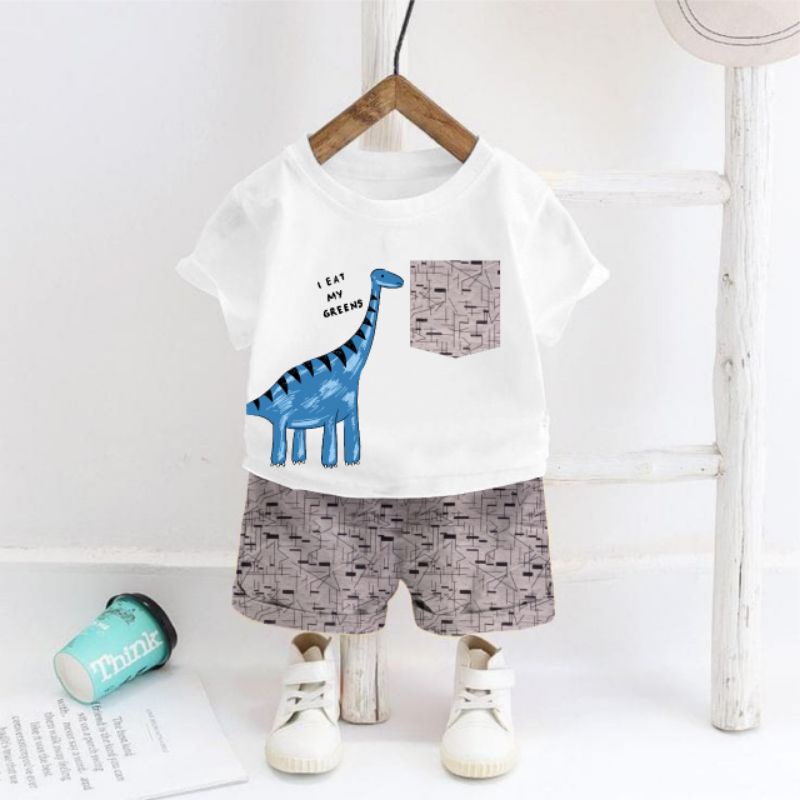 SETELAN ANAK MURAH / SETELAN ANAK COWOK MURAH / SETELAN ANAK LAKI MURAH / BAJU ANAK MURAH / SETELAN BERMAIN ANAK-PUTIH