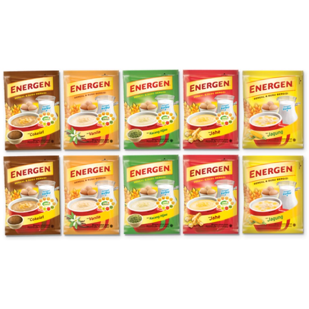 Energen Renceng 10 Sachet x 30gr Coklat Vanila Kacang Ijo Jagung Kurma