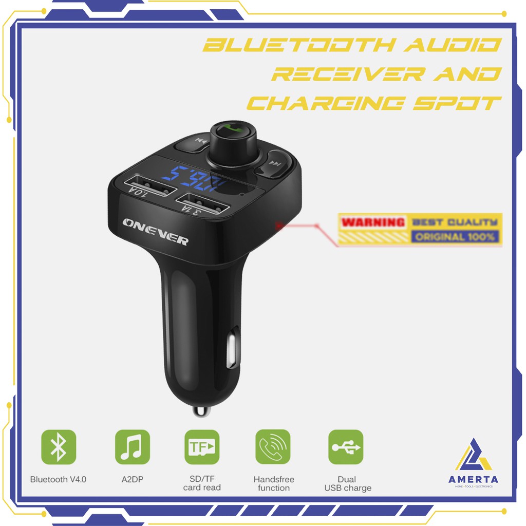 Bluetooth Audio Receiver FM Transmitter Handsfree with USB Car Charger