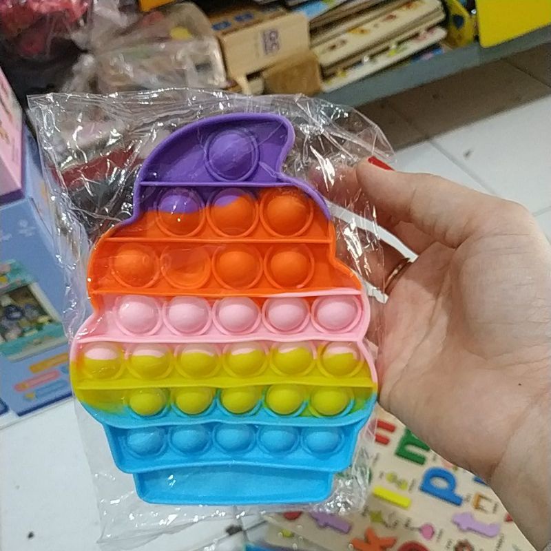Mainan Pop It Popit Fidget Push Bubble Penghilang Stress Murah-Es Krim Rainbow