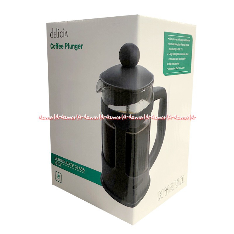 Delicia 1000ml Coffee Pluger Borosilicate Glass Saringan Teh Bubuk Kopi