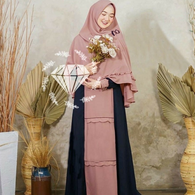Baju Gamis Pesta Wanita Remaja Terbaru 2021 Model Kekinian Mewah Tile DotLapis Moscrepe Motif Polos 