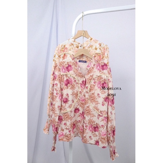 MDLV ~ 2091 MELROSE SMOCKED SLEEVE SHIRT BLOUSE IMPORT WOMEN PREMIUM BLOUSE  ATASAN LENGAN PANJANG FASHION IMPORT WANITA