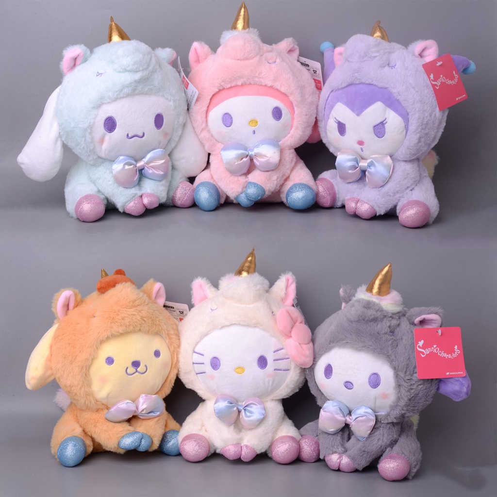 MAINAN BONEKA MELODY HELLO KITTY CINNAMOROLL POCHACCO DOG POMPOMPURIN KUROMI KOSTUM UNICORN PLUSH IMPOR