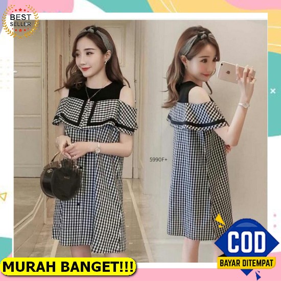 Promo Murah Berkualitas Stripe Grey Long Dress Wanita Bahan Katun Motif Garis Garis - Gaun Maxi Leng