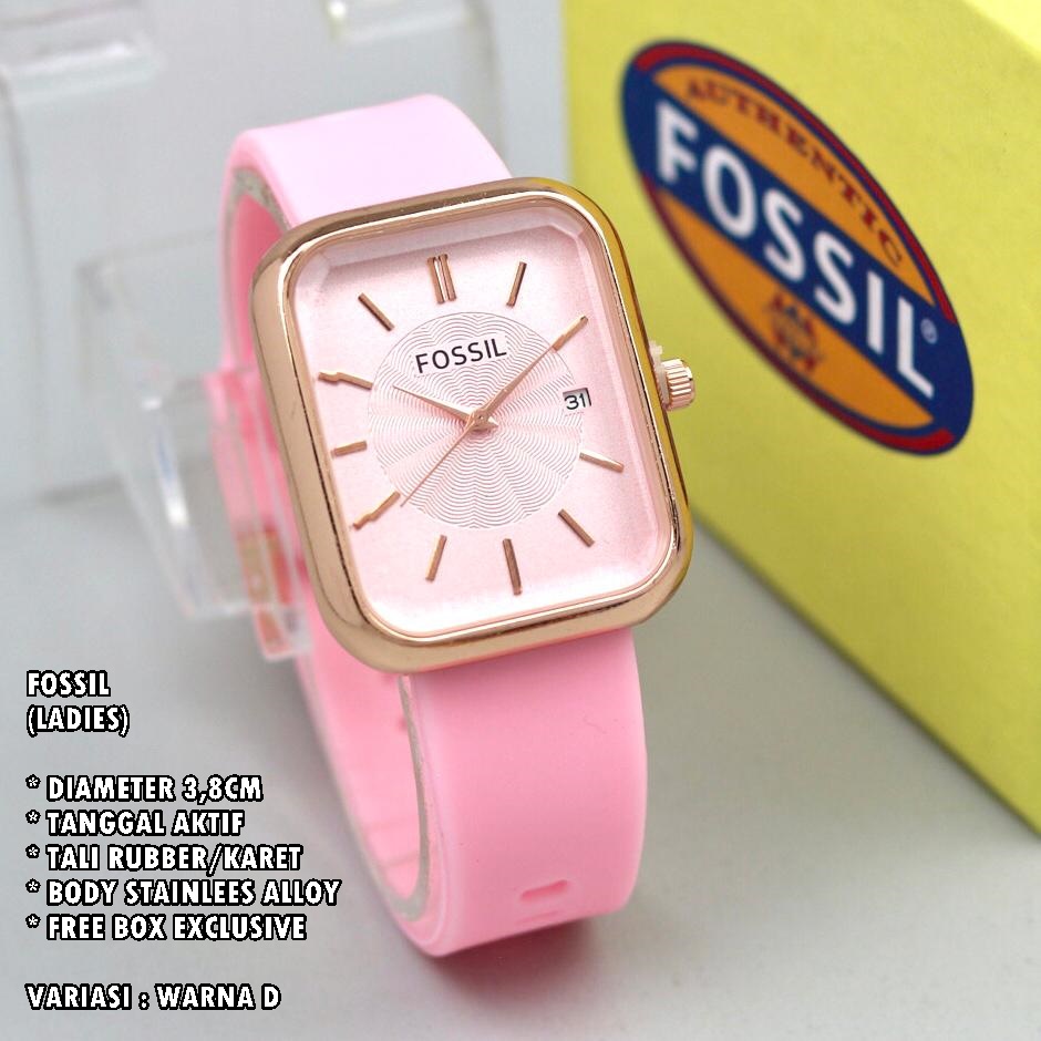 (FREE BOX) JAM TANGAN WANITA FASHION TALI RUBBER BODY SEGI BALOK TANGGAL AKTIF