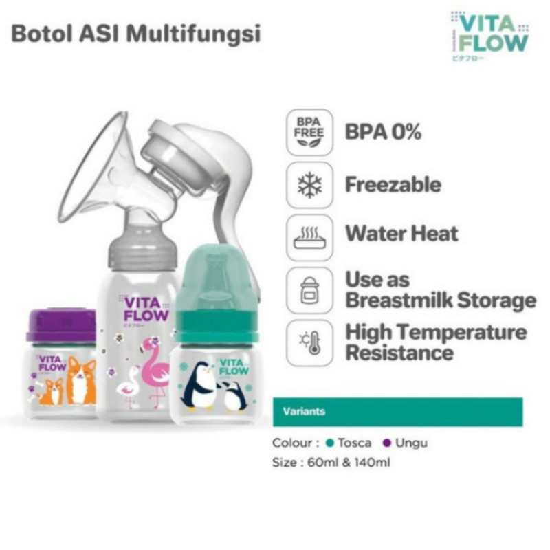 VITAFLOW Botol ASI Animal PP 8x60ml Breast Milk Storage Bottle Botol Penyimpan ASIP Beku