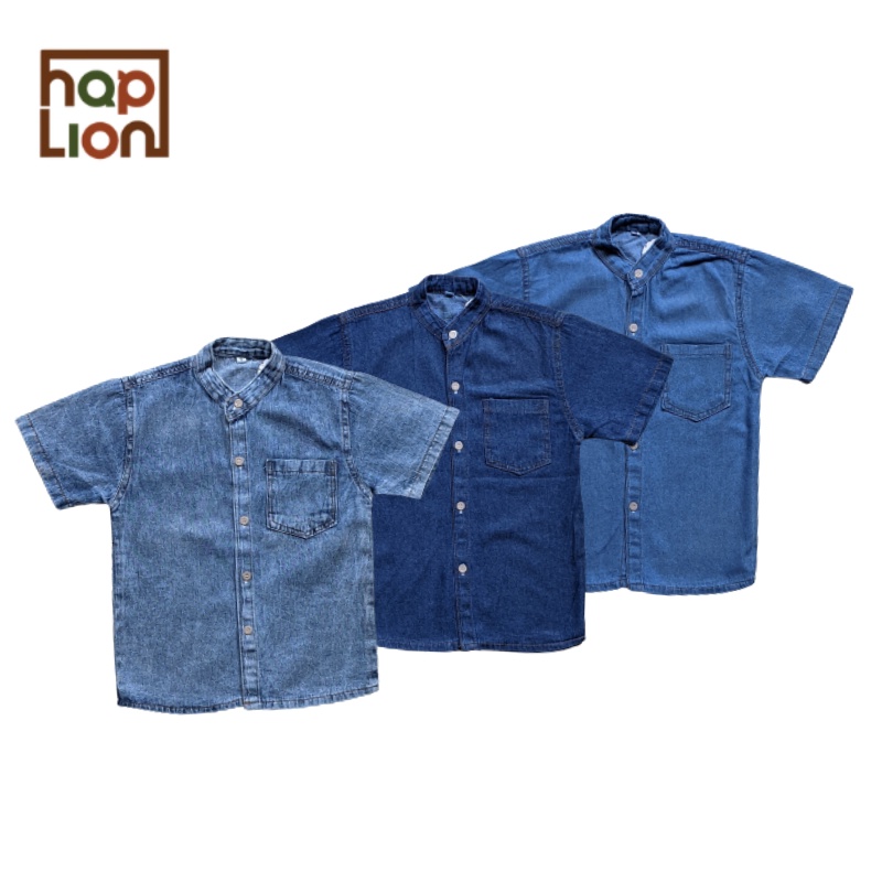 Haplion Kidswear | Kemeja Koko Lengan Pendek Anak Laki-Laki Kemko Jeans Lembut 1- 6 Tahun