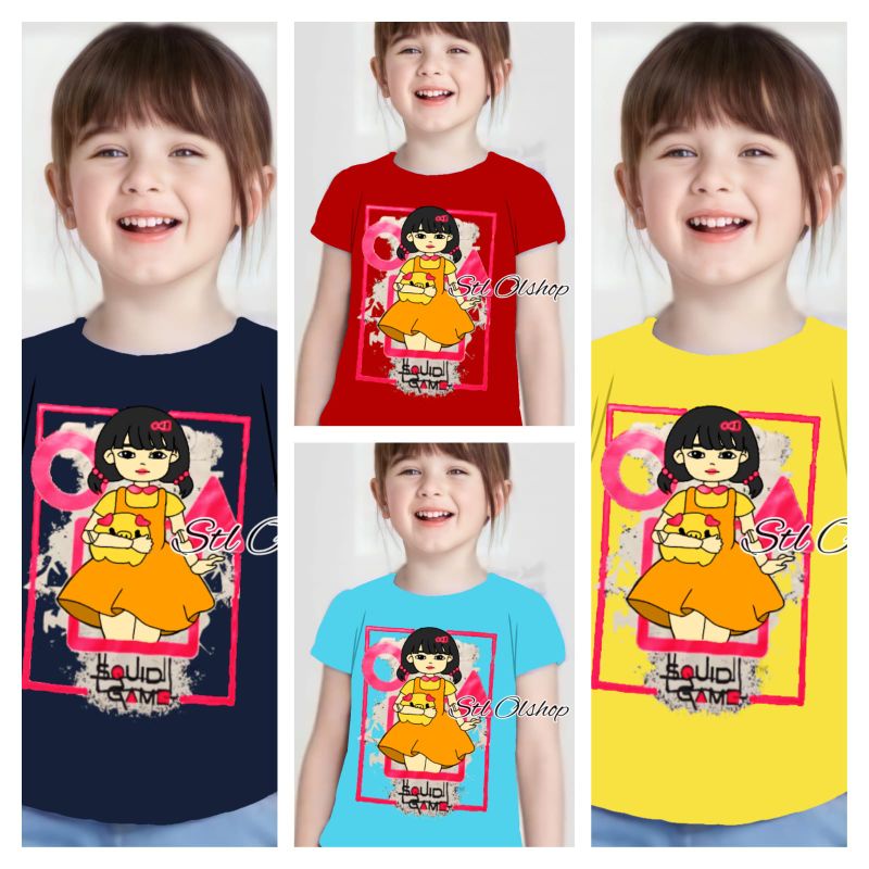 Kaos atasan squitgame segitiga anak perempuan murah 1-10 Tahun