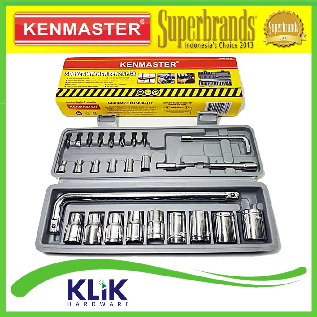 Kenmaster Kunci Shock Sock Sok Set 27 Pcs Motor 1/4 1/2 Inch 4 - 21 mm