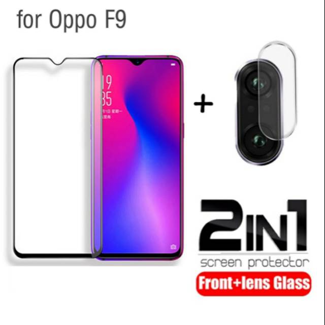 Tempered Glass Oppo F9 Paket Pelindung Layar Kamera Belakang