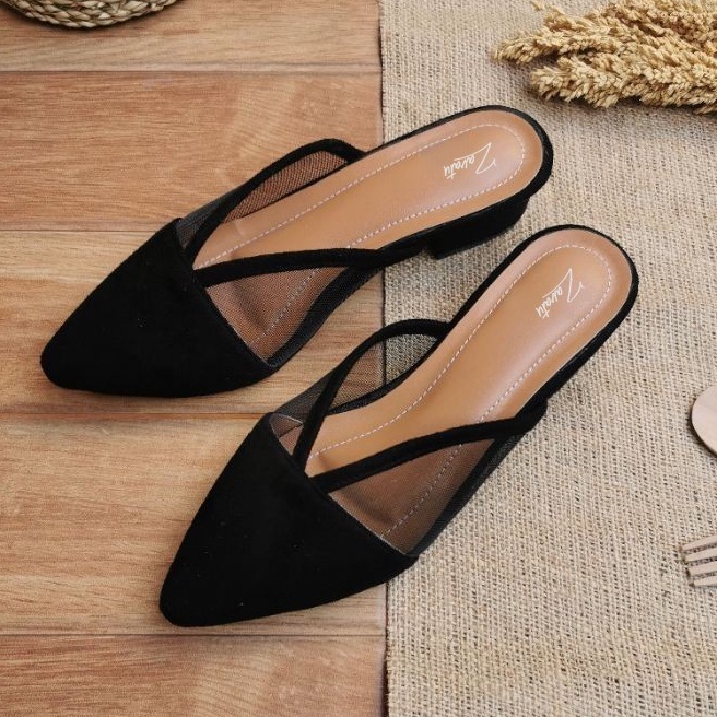 sepatu bustong brukat / sepatu sandal wanita big size 40-45 sendal sepatu mules black jet formal pesta sendal heels hak 3cm heels ibu ibu kerja pesta arisan kondangan ukuran jumbo besar