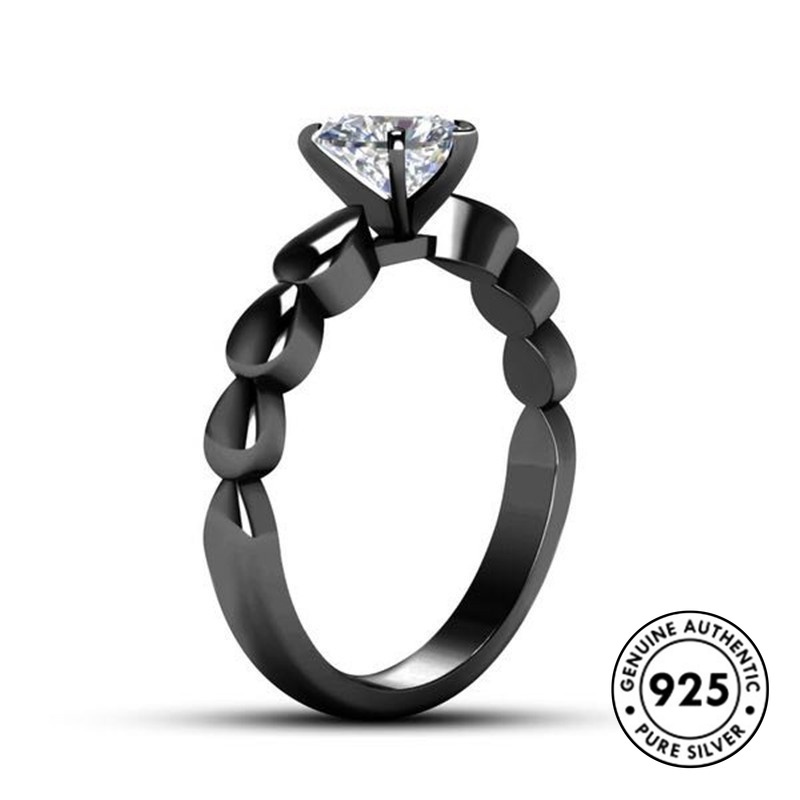 Cincin Sterling Silver 925 Desain Hati Warna Hitam