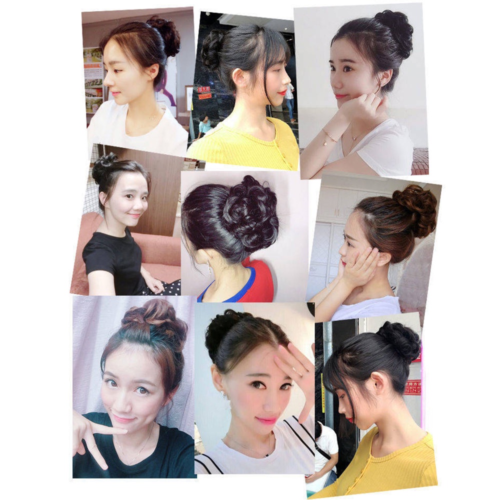 Mxbeauty Wig / Rambut Palsu Wanita Model Bun Keriting Messy Warna Hitam / Coklat Bahan Sintetis