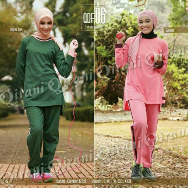Baju setelan olahraga muslim senam lari celana training qirani bms zenitha believe blus