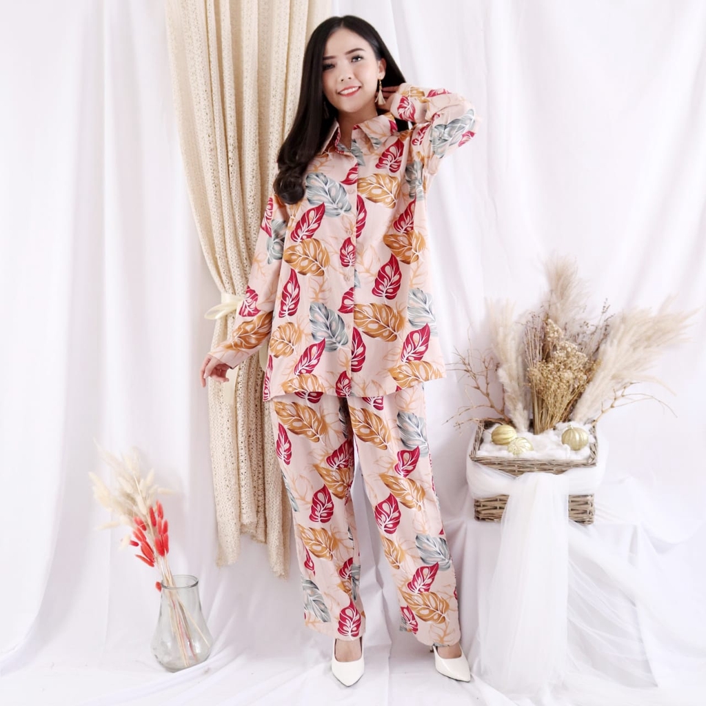 Setelan Motif Tie Dye Anza / One Set Rayon / Motif Daun Janda Bolong