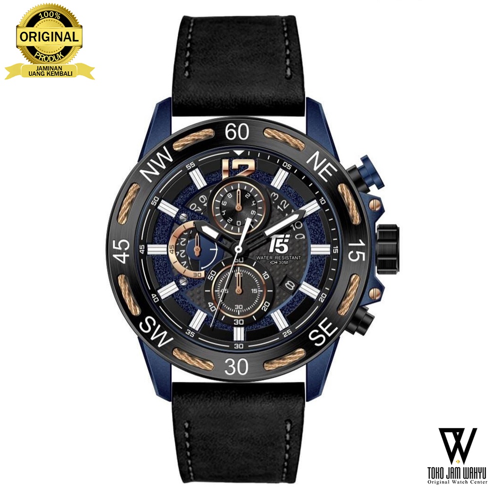 T5 H3807G-C Jam Tangan Pria - Blue - Black Leather Strap