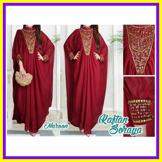Kaptan Maharani Jumbo Baju Gamis Wanita Muslim Terbaru 2022 Model Polos Bordir Kaftan Bahan Ceruty B