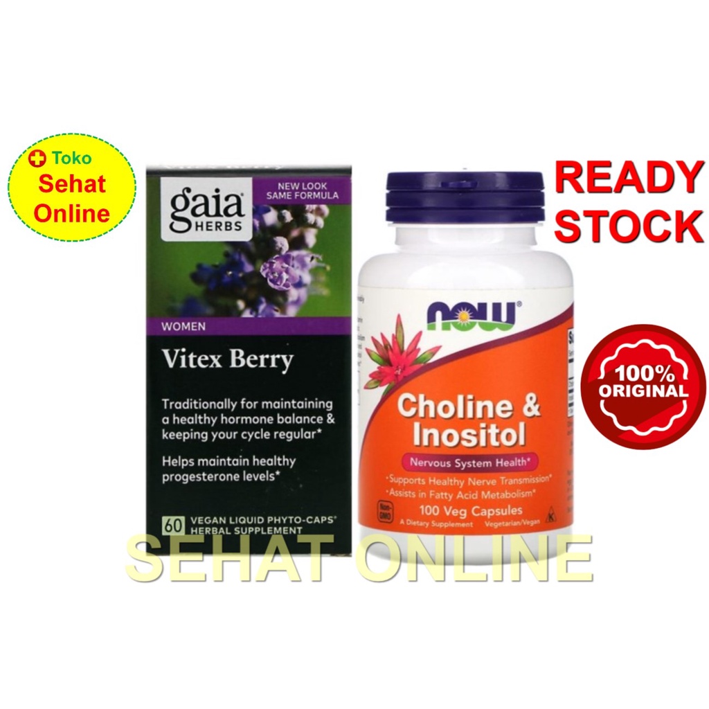 Paket PCOS Gaia Vitex Berry 60 Caps + Now Choline &amp; Inositol 100 Vcaps